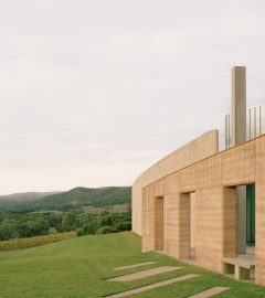 TarraWarra Museum of Art building, looking out over the mountain views in the distance